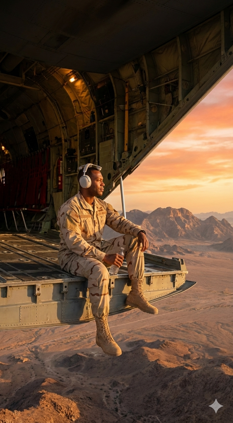 Veteran with Vital Neuro headset at sunset